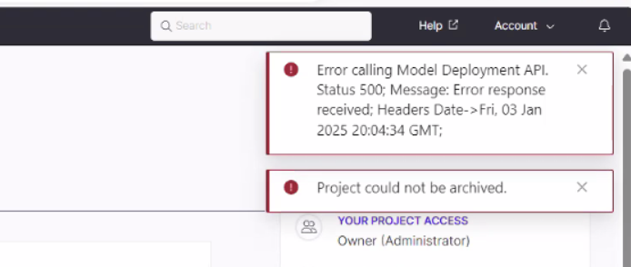 Unable to archive projects or delete project templates in Domino 6.x