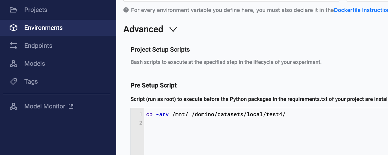 Recover files from failing workspace using environment pre-setup scripts
