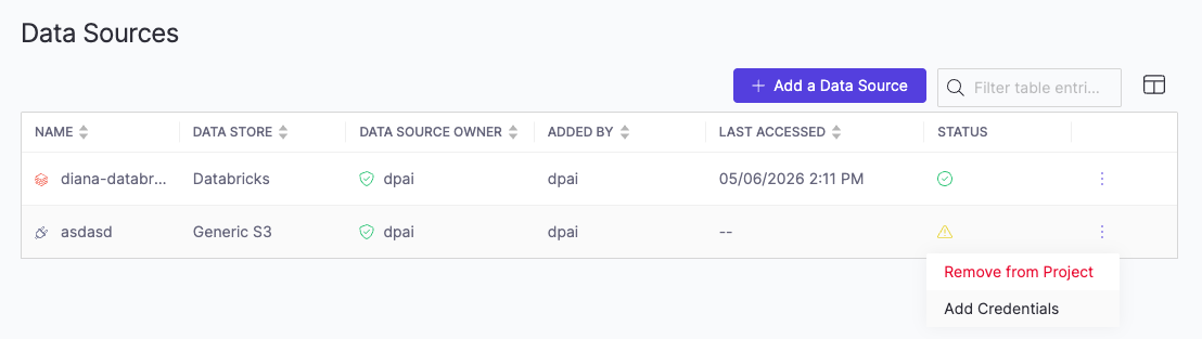 Adding Credentials to an Existing Data Source